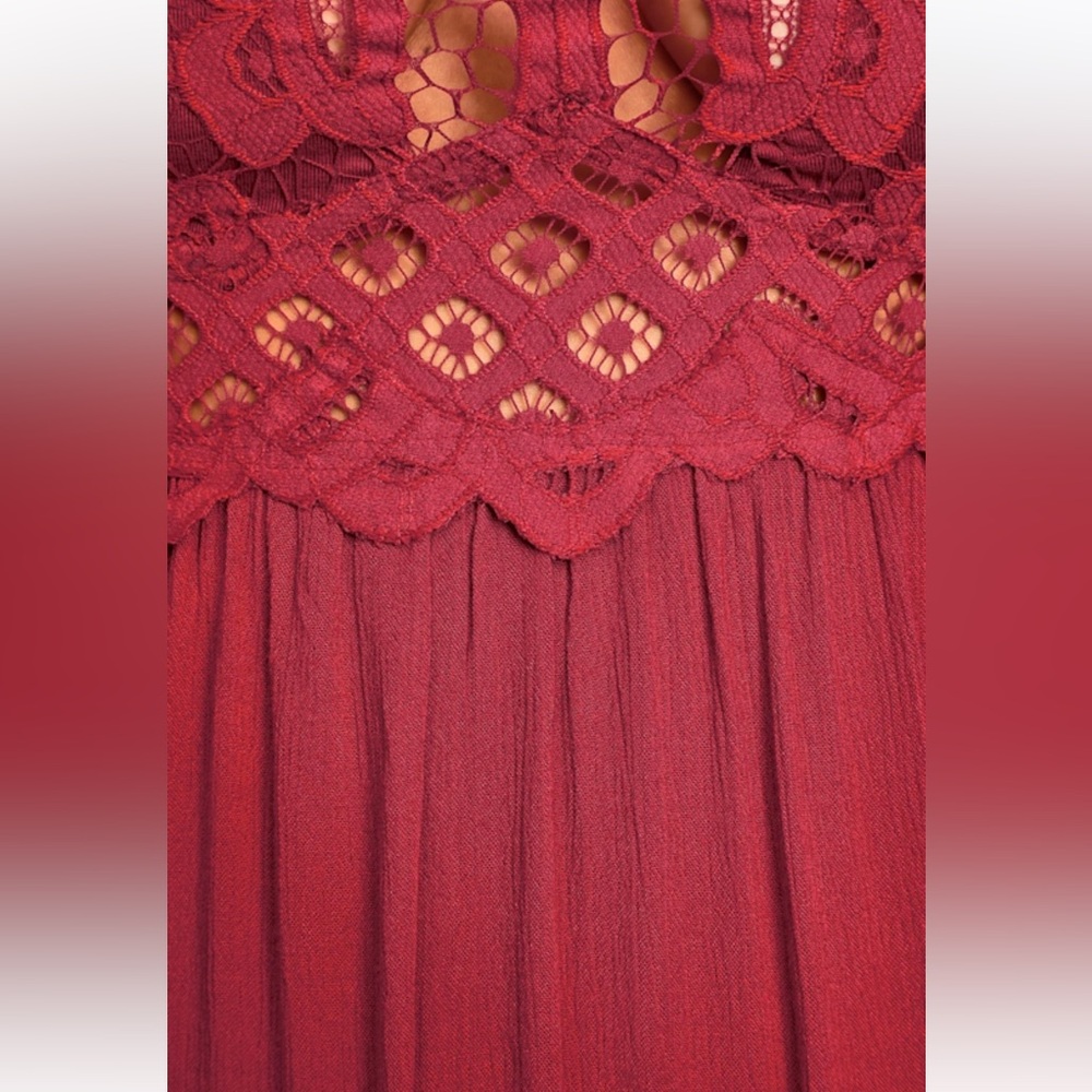Free People Adella Maxi Slip Berry Red Lace Dress - Picture 4 of 10